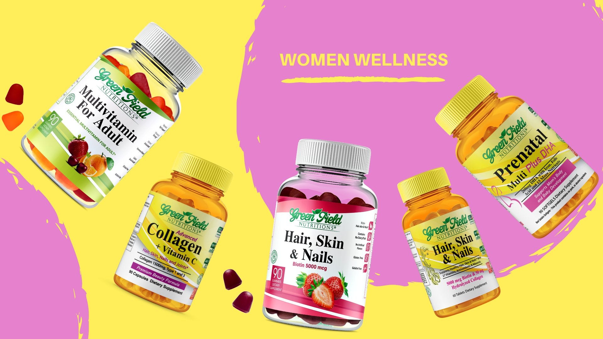 Halal Multivitamin for Women Including Halal multivitamin for Adult Gummies, Halal Biotin for Hair Skin and Nails, Halal Collagen, and Halal Prenatal with DHA and Folic Acid