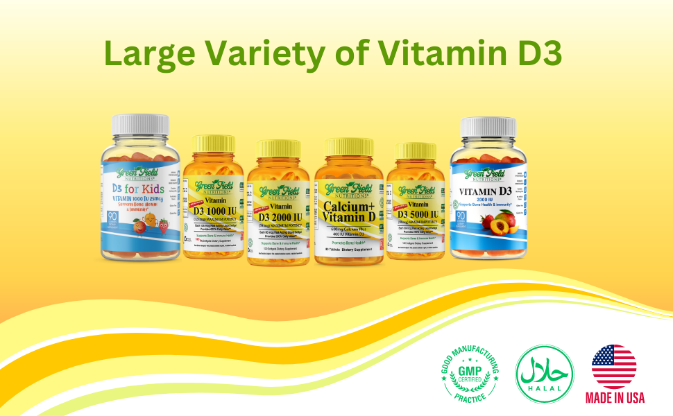 Greenfield Nutritions - Halal Vitamin D3 2000IU (50 mcg) Gummies for Adult - Gelatin Free and Gluten Free-Halal Vitamins, 90 Gummy