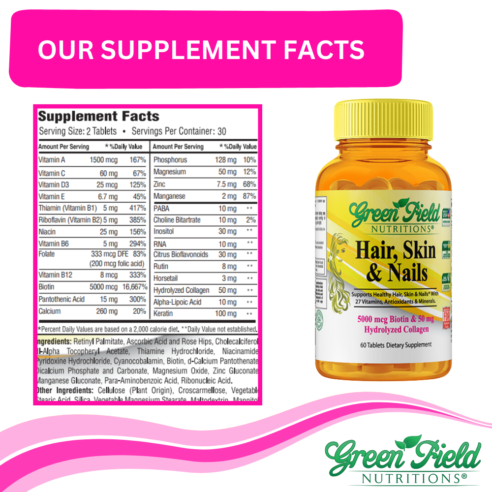 Greenfield Nutritions- Halal Biotin with multivitamin for Hair, Skin, Nails, and Mood (Bundle)