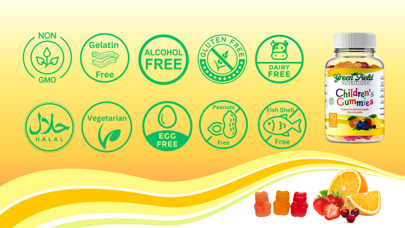 Greenfield Nutritions - Halal Multivitamin Gummies for Children, 90 Gummies Bears (Sales - Three Bottles)