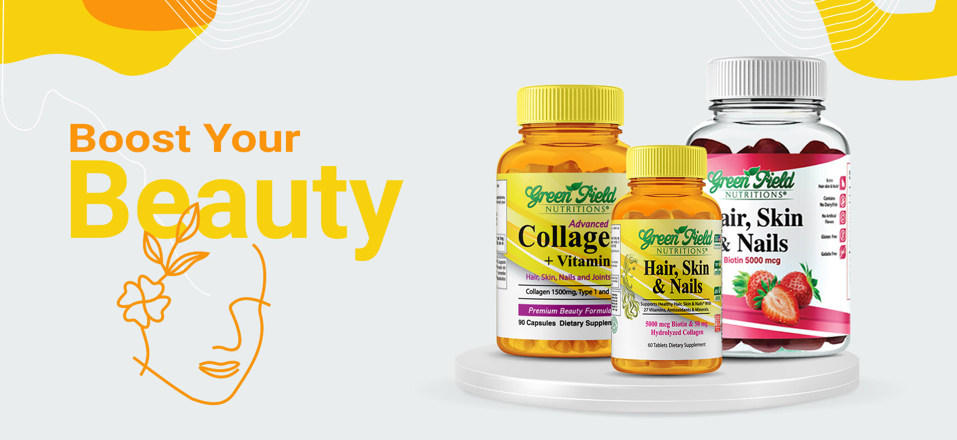 Halal Hair, Skin, and Nails contains Halal collagen, Biotin, and Halal Multivitamin 