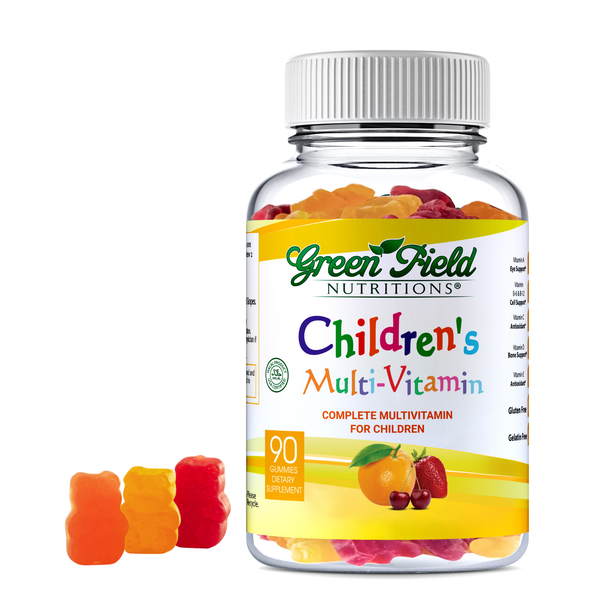 Greenfield Nutritions -Halal Vitamins Gummies for Kids, Contains All Essential  Halal Multivitamin for Children (Bears), Vitamin C, D3, and Zinc for Immunity, B6 & Methyl B12 for Energy- Gelatin Free and Gluten Free-90 Gummies