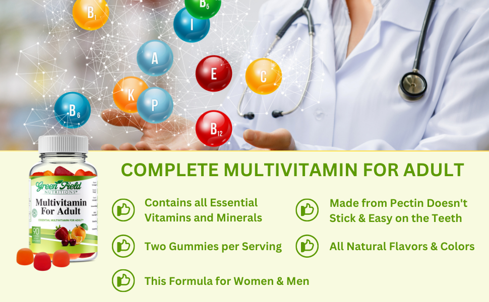 Greenfield Nutritions - Halal Gummies Multivitamins for Adult, Gelatin Free and Gluten Free, Halal Vitamins, 90 Gummies