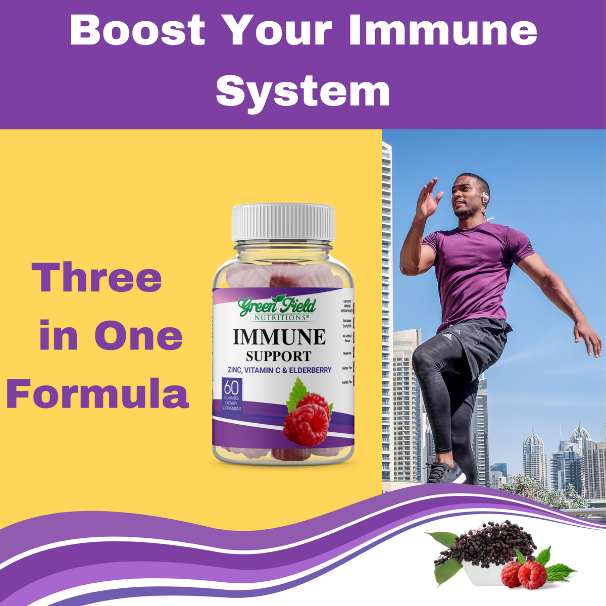 Greenfield Nutritions - Halal Immune System Support Contains Elderberry with Vitamin C and Zinc, 90 Count