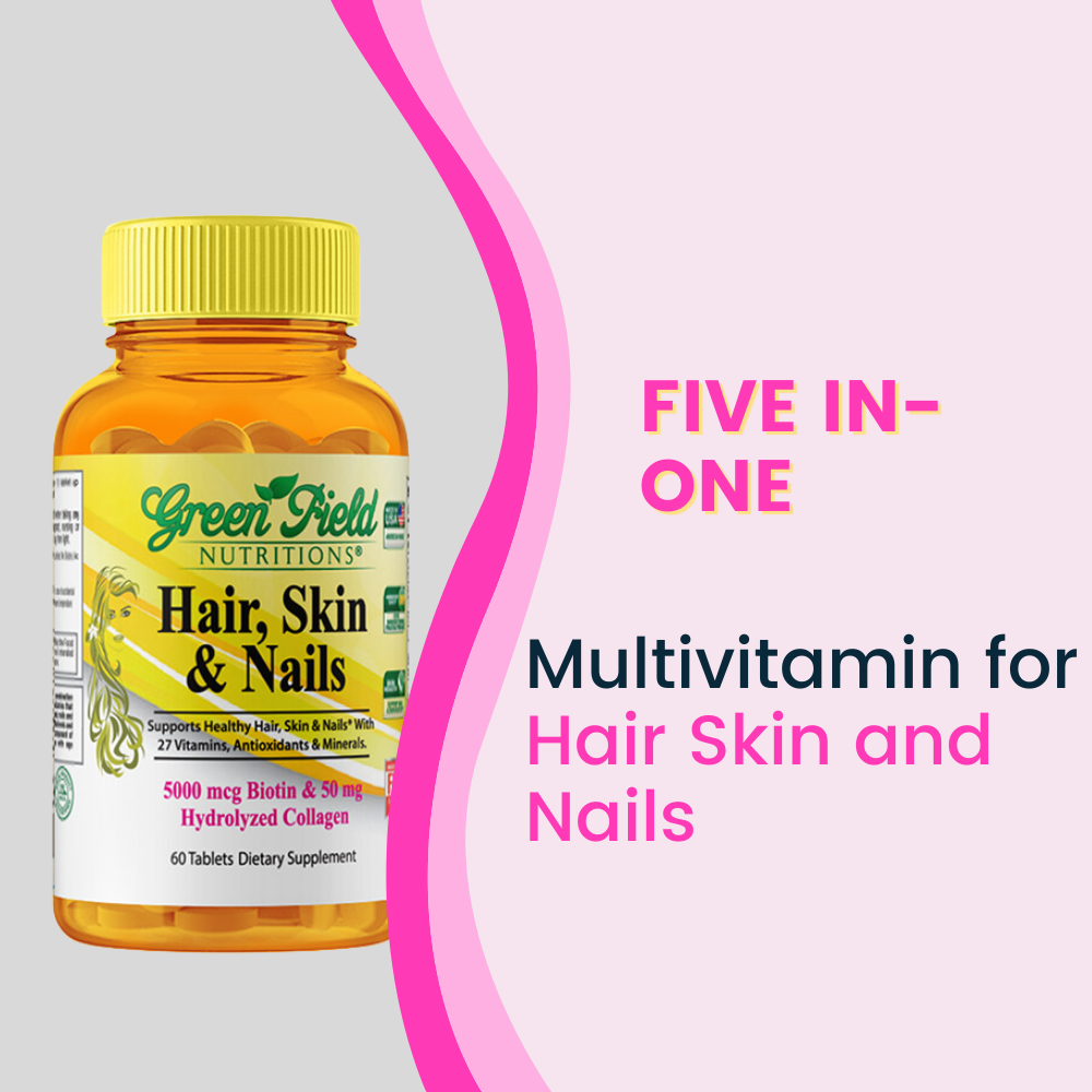 Greenfield Nutritions- Halal Biotin with multivitamin for Hair, Skin, Nails, and Mood (Bundle)