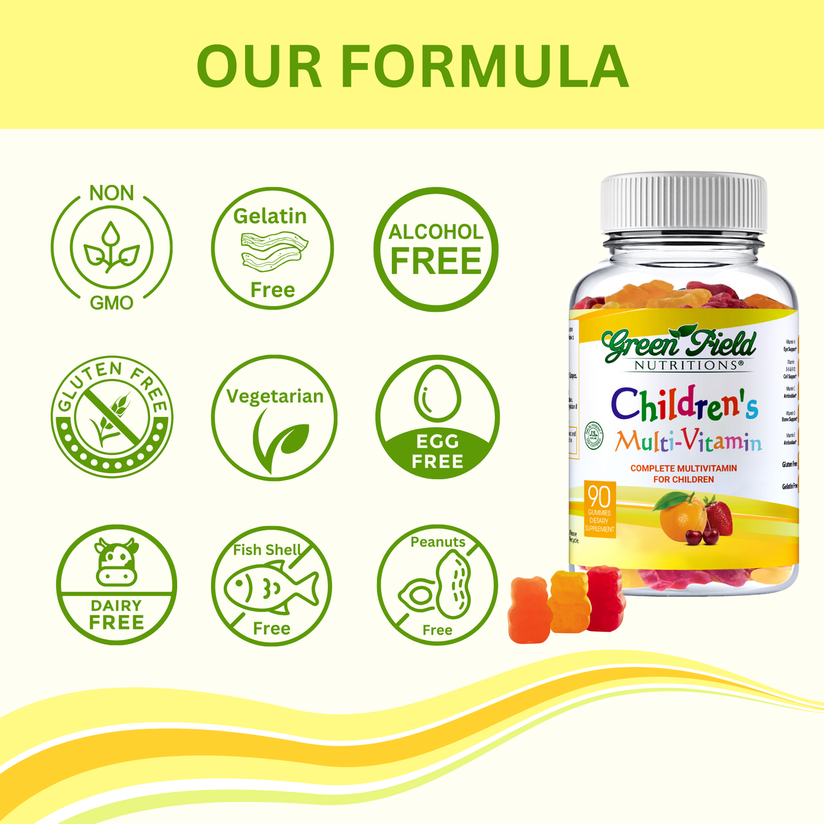 Greenfield Nutritions -Halal Vitamins Gummies for Kids, Contains All Essential  Halal Multivitamin for Children (Bears), Vitamin C, D3, and Zinc for Immunity, B6 &amp; Methyl B12 for Energy- Gelatin Free and Gluten Free-90 Gummies