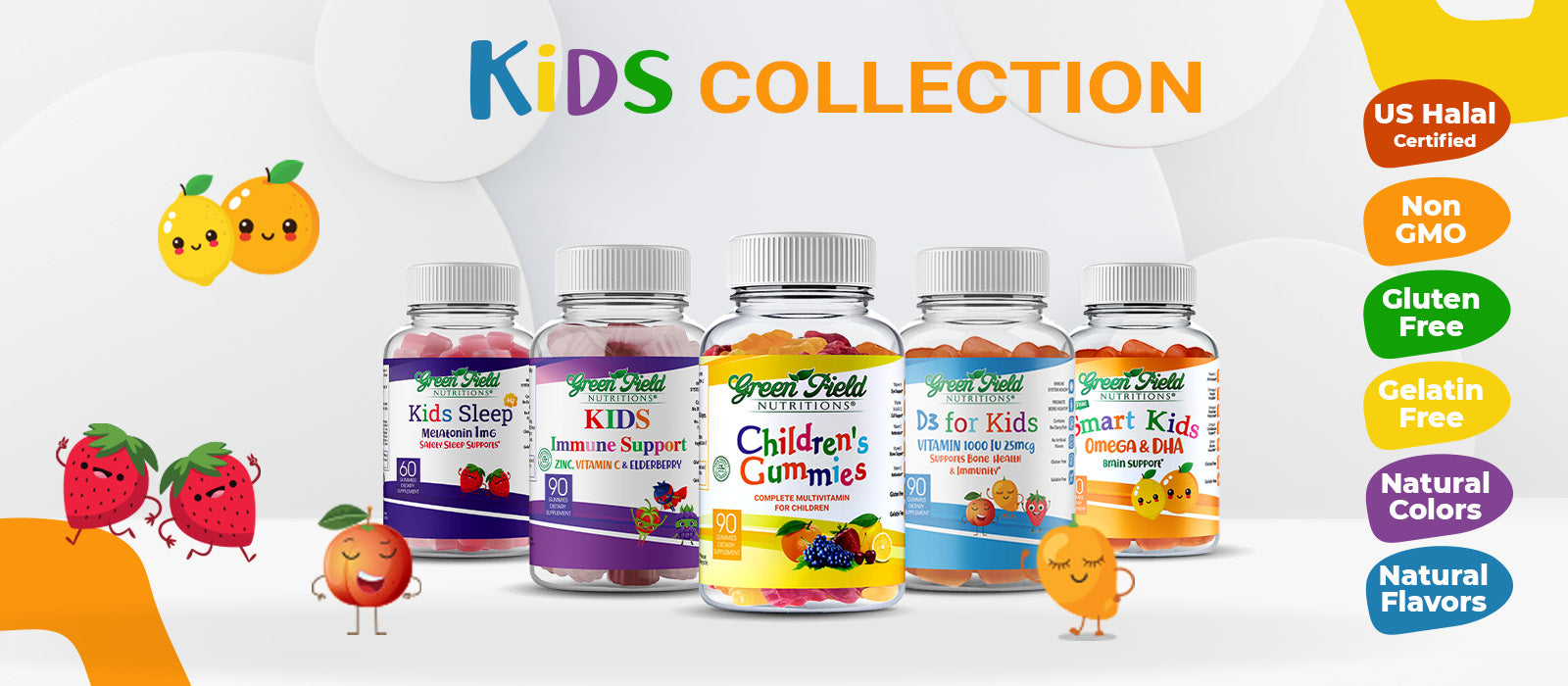 Halal Multivitamin Gummies for Kids, contains Vitamin D3, Vitamin C, Zinc, Vitamin Bs and more to support Children Appetite, energy, brain, growth and all over health 