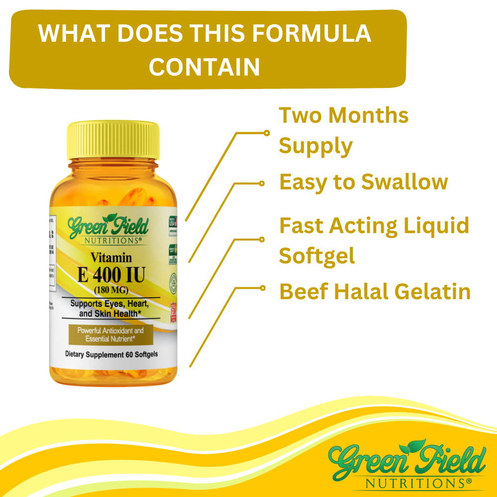 Greenfield Nutritions - Halal Vitamin E 400IU, 60 Softgel