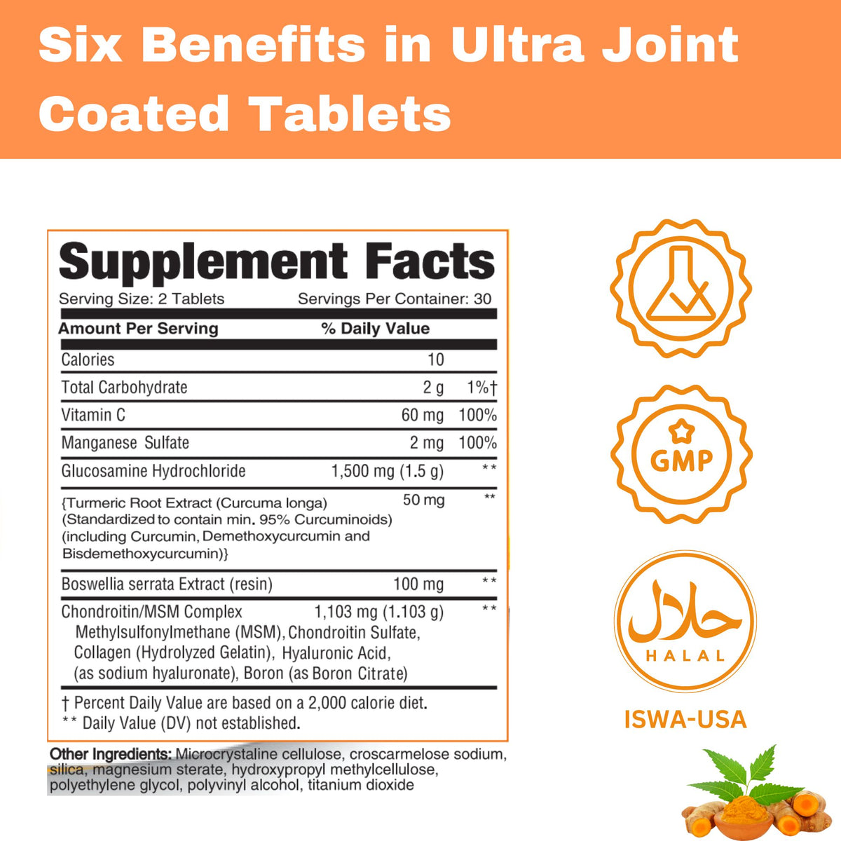 Greenfield Nutritions - Ultra Joint Formula - Halal Glucosamine Chondroitin/MSM with Turmeric for Joint Support