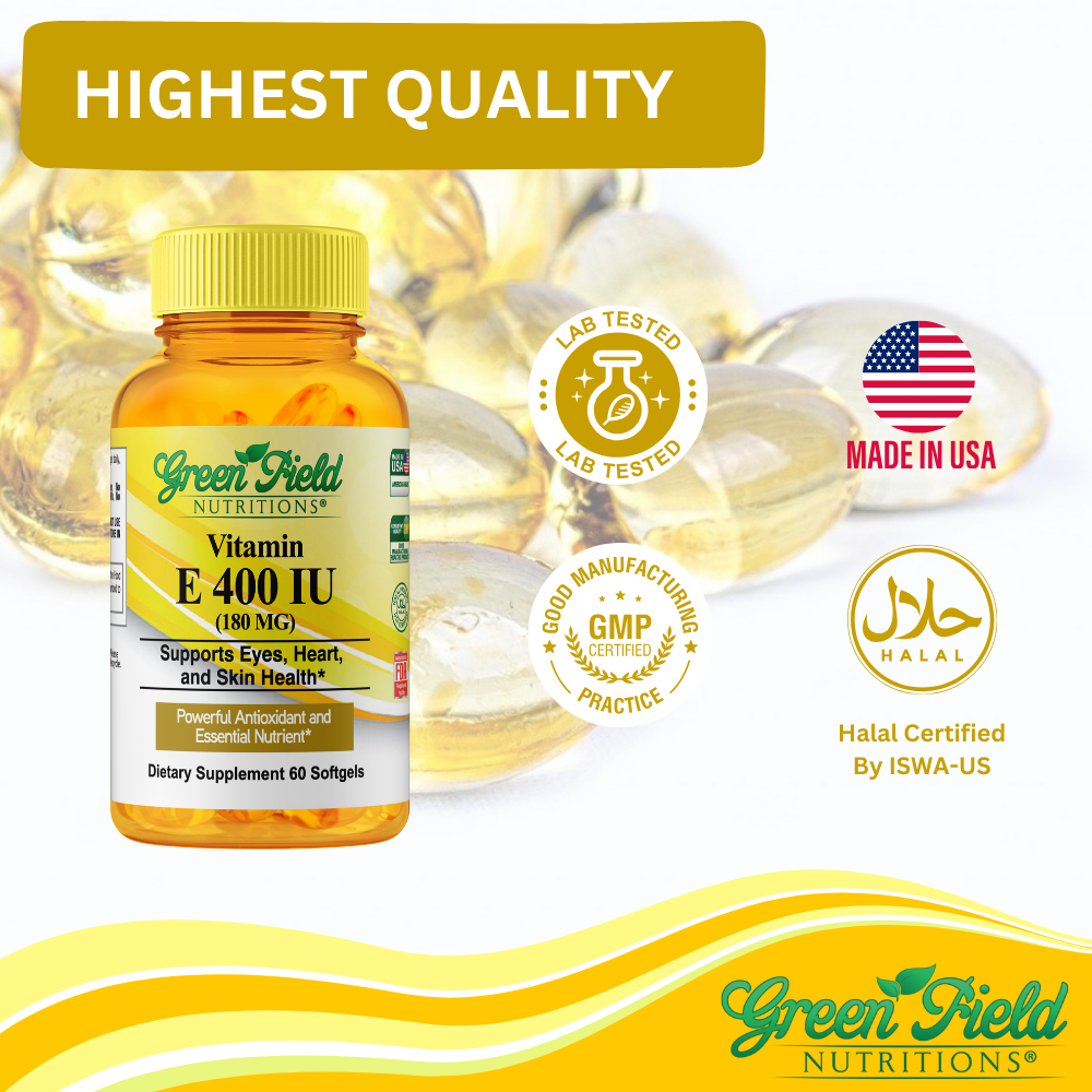 Greenfield Nutritions - Halal Vitamin E 400IU, 60 Softgel
