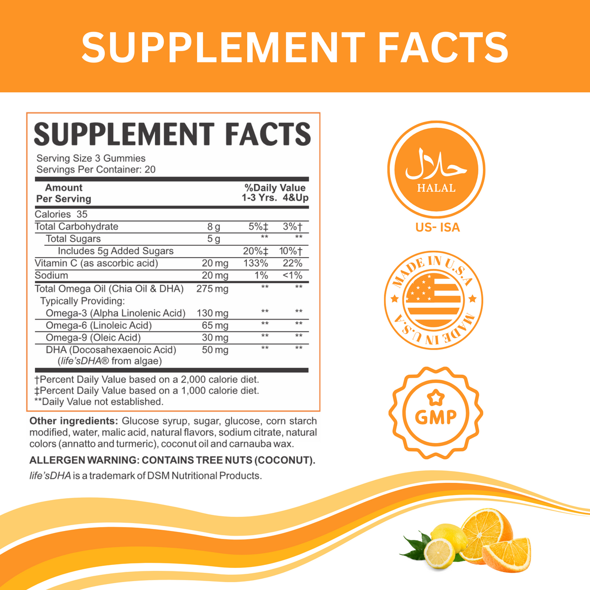 Halal Halal Omega Gummy with DHA for Adult , 60 Gummies