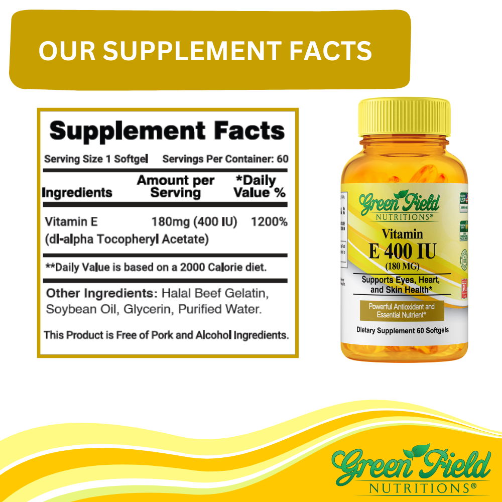 Greenfield Nutritions - Halal Vitamin E 400IU, 60 Softgel