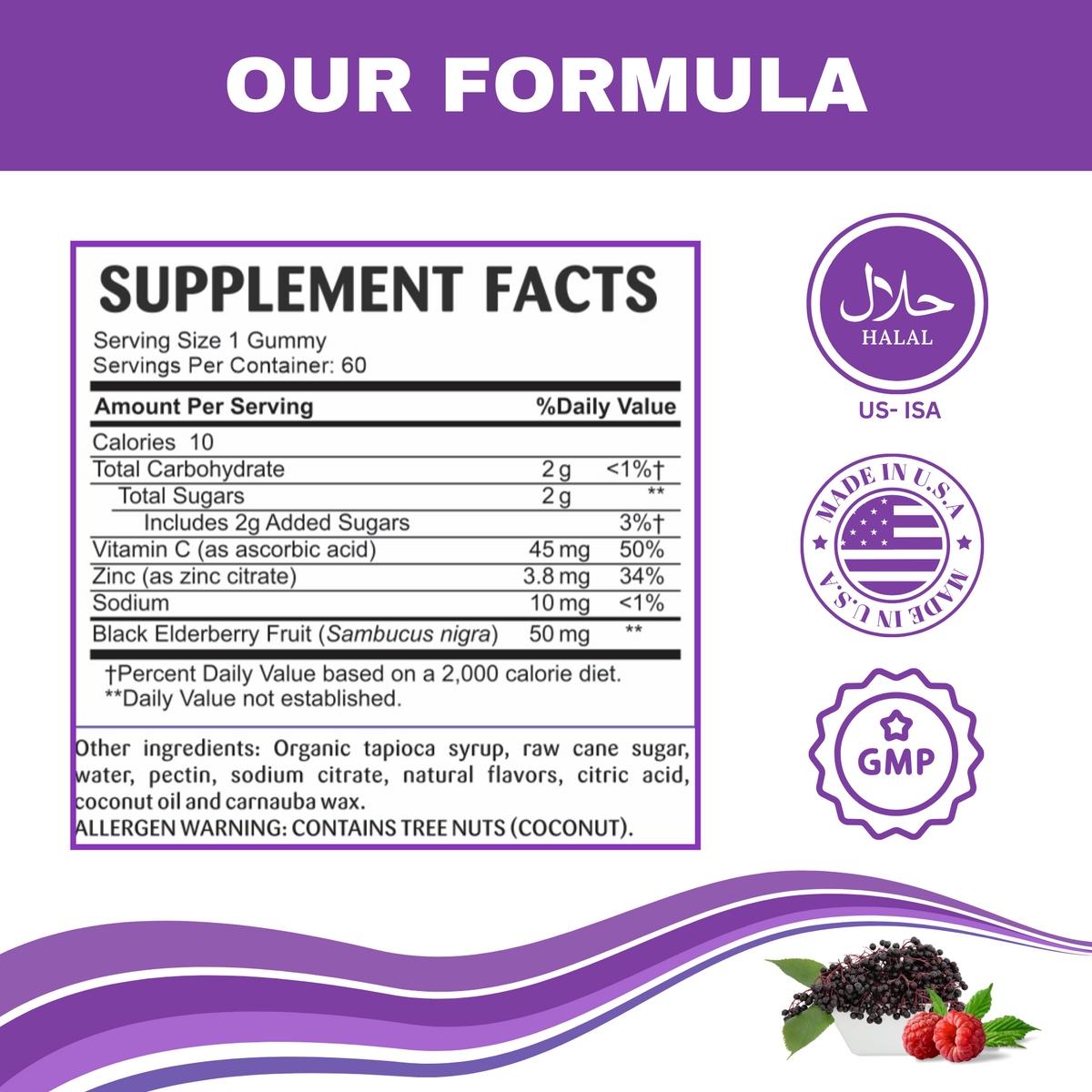 Greenfield Nutritions - Halal Immune System Support for Kids Contains Elderberry with Vitamin C and Zinc, 90 Count