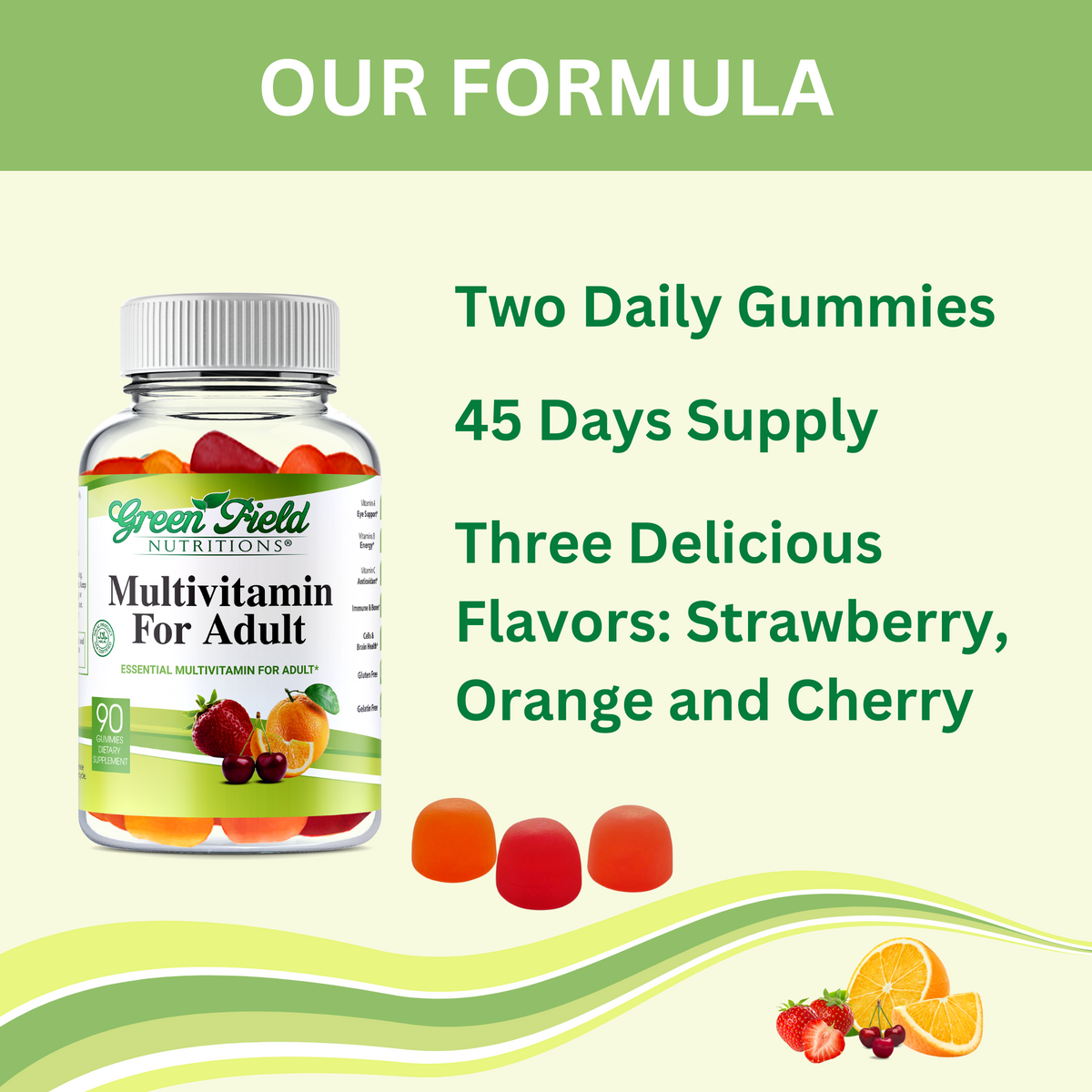 Greenfield Nutritions - Halal Gummies Multivitamins for Adult, Gelatin Free and Gluten Free, Halal Vitamins, 90 Gummies