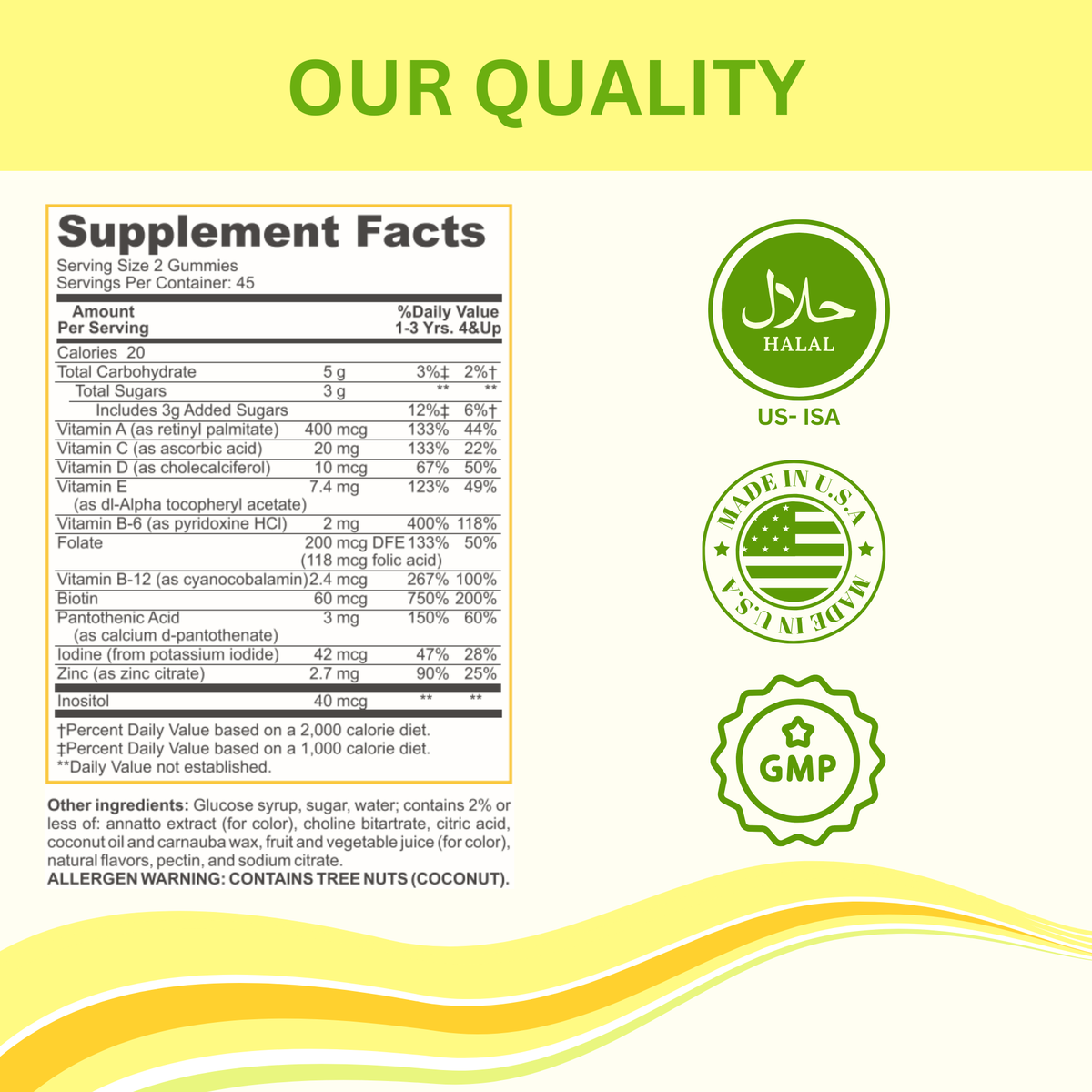 Greenfield Nutritions -Halal Vitamins Gummies for Kids, Contains All Essential  Halal Multivitamin for Children (Bears), Vitamin C, D3, and Zinc for Immunity, B6 &amp; Methyl B12 for Energy- Gelatin Free and Gluten Free-90 Gummies