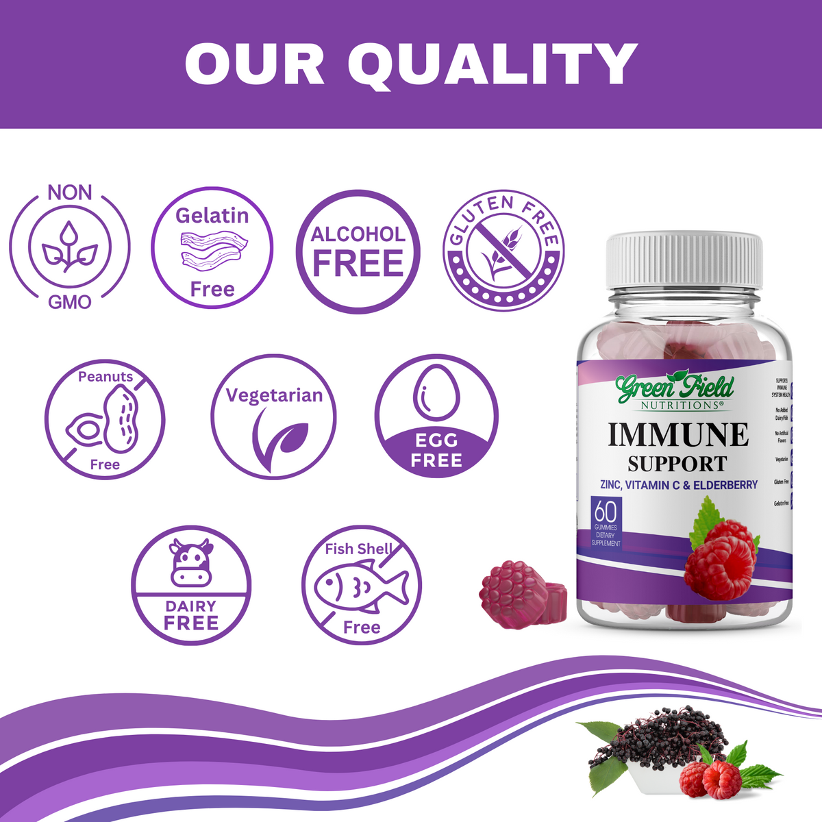 Greenfield Nutritions - Halal Immune System Support Contains Elderberry with Vitamin C and Zinc, 90 Count