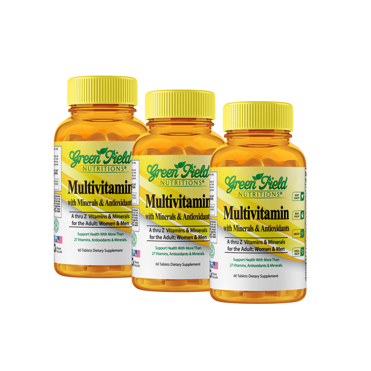 Greenfield Nutritions - Family Offer - Halal Multivitamin with Minerals for Women and Men Adult (Gelatin Free) Contains More Than 27 Halal vitamins in 60 Coated Tablets