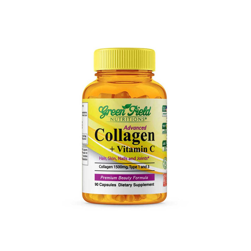 Greenfield Nutritions - Halal Collagen 1500 mg with Halal Vitamin C 300 mg for Hair, Skin, Nails, and Joints, 90 Capsules