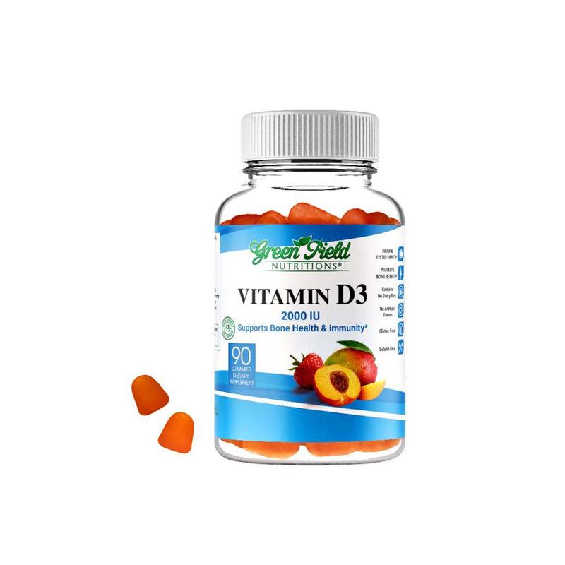 Greenfield Nutritions - Halal Vitamin D3 2000IU Gummies for Kids and Adult - Immunity and Bone Support - Gelatin Free and Gluten Free-90 Gummy