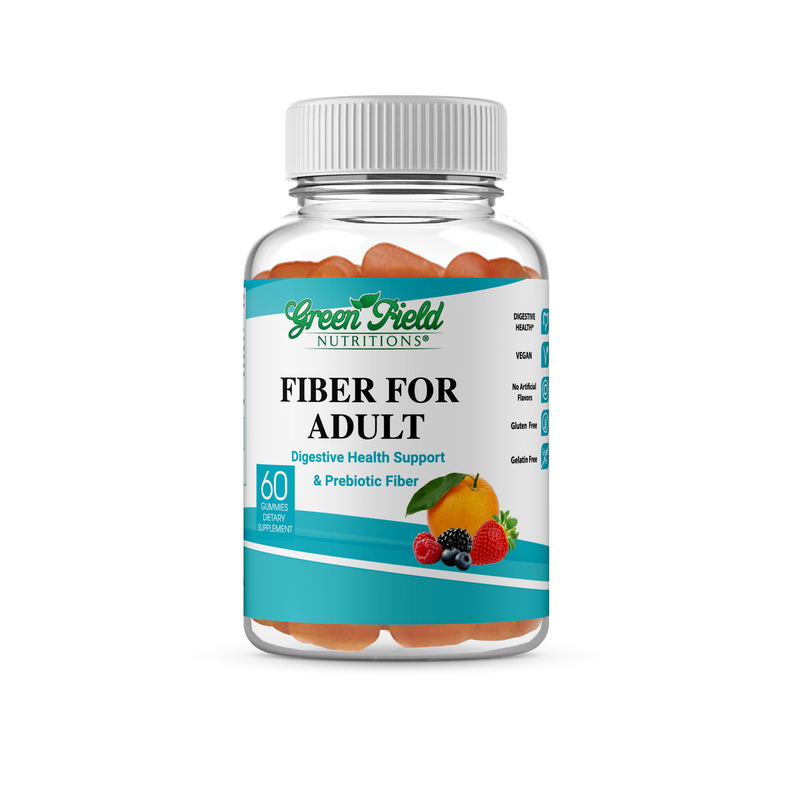 Greenfield Nutritions - Fiber Gummies for Adult from Prebiotic Soluble Chicory for Digestive Support, Immune Support & Healthy Gut, Non-GMO, Gelatin Free, Gluten Free 60 Counts, Halal Adult Vitamins