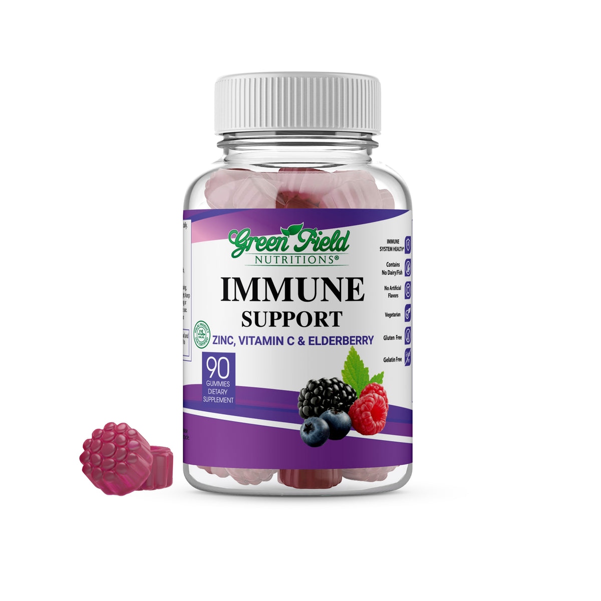 Greenfield Nutritions - Halal Immune System Support Contains Elderberry with Vitamin C and Zinc, 90 Count