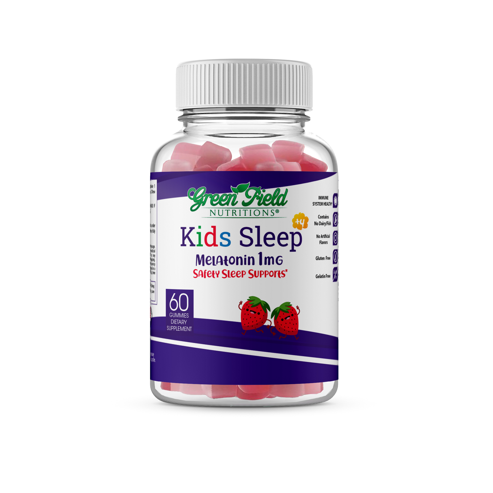 Greenfield Nutritions -Halal Kids Gummy for Sleep 1mg Melatonin- Gelatin Free and Gluten Free - 60 Gummies