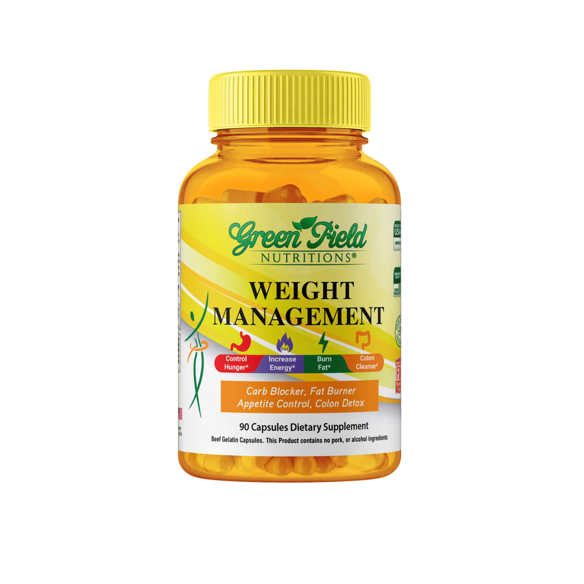 Greenfield Nutritions - Halal Weight Management Formula for Sugar Blocker, Fat Burner, Apatite Control, and Colon Cleanser